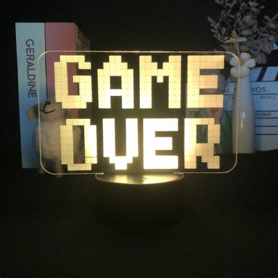 China Industrial Game Over 3D Neon Lamp Led Cool RGB Illusion USB Night Lights Birthday Gift For Friend Bed Colorful Game Room Table Decoration for sale