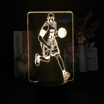 China Acrylic 3D Light Machine Vision Night Shape Kobe Basketball Lamp 16 Colors Changing Creative USB Bedroom Bedside Table Lamp for sale