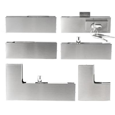 China Modern Good Quality 10-12mm Stainless Steel Cover Hardware Inside Casting Aluminum Frameless Glass Door Bottom L Patch Fitting for sale