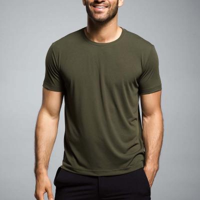 China Simple Fitness T Shirts 2018 New Products 95 Cotton 5 Spandex Anti Shrink Men's In Army Green for sale