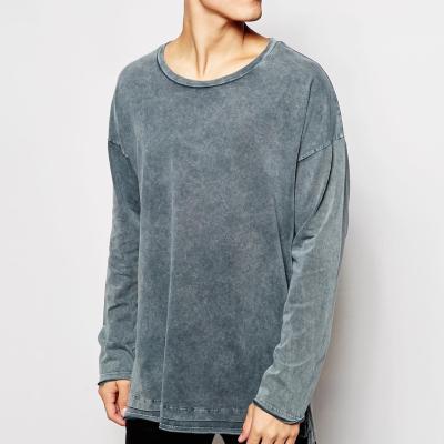 China Oversized Long Sleeve Anti-Pilling Acid Wash T-Shirt With Double Layer Stepped Edge for sale