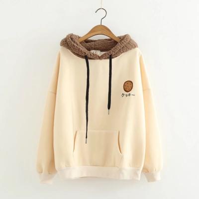 China Anti-pilling custom wholesale plain embroidered two color hoodies women for sale