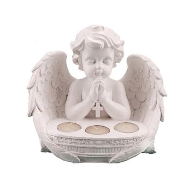 China Home Decoration Resin European Style Creative Home Crafts Makes Angel Candlestick Desktop Succulent Flower Tank Ornaments for sale