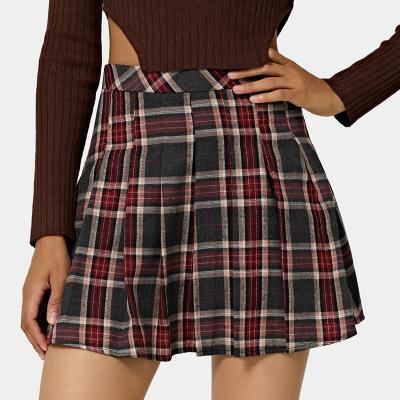 China RIMS New Design Custom Wholesale Logo Casual Everyday High Waisted Pleated Plaid Chiffon Tennis Skirt for sale