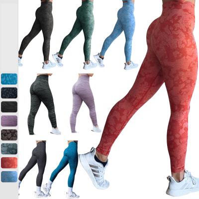 China New Design Logo Recycled Lady Sportswear Breathable Women High Waist Fitness Yoga Workout Seamless Gaiters Camouflage Seamless Gaiters for sale