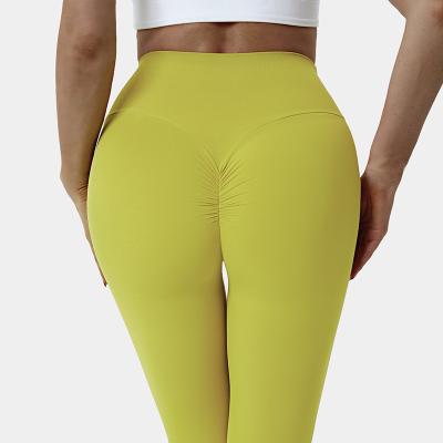 China Wholesale Custom Breathable Girls Gym Wear Breathable Moisture Sweat Fitness Pants Women High Waist Ruffled Butt Lift Plain Yoga Gaiters for sale