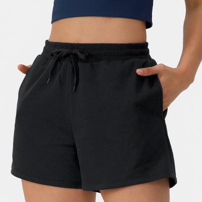 China OEM Logo Wholesale Top Quality Women Breathable Drawstring Side Pocket Plain High Waisted Gym Yoga Shorts 4