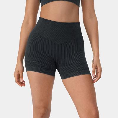 China OEM Breathable Custom Seamless Flow High Waisted Butt Logo Wholesale Women Slim Fit Lifting Ruched Yoga Shorts for sale