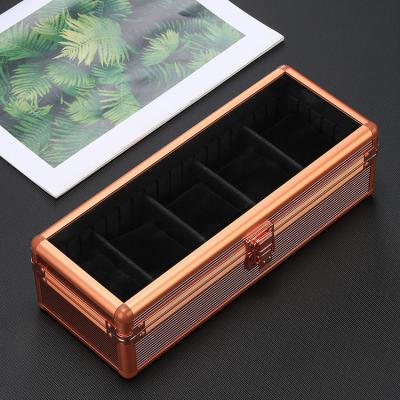 China Protect Aluminum Watch Box Organizer Rose Gold Removable Dividers 5 Slot Carry Storage Watch Case Dropshipping Luxury Collection Storage Box Display Case Watch for sale