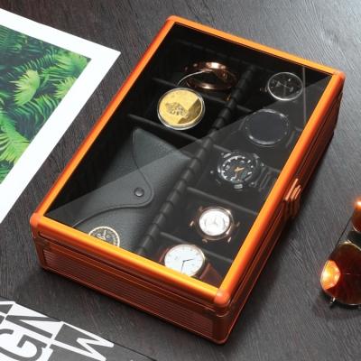 China Dropshipping 2021 Orange Aluminum Watch Case Display Cushion Storage Gift Box Aluminum Watch Display Box for sale