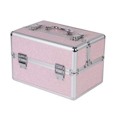 China Hot Sale Fashion Multi Aluminum Silver Aluminum Trays Makeup Towel Trays Professional Travel Storage Beauty Case for sale