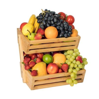 China Sustainable Home Kitchen 2 Tier Bamboo Fruit Basket Rack for sale