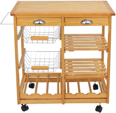 China Eco - Friendly Rolling Dining Storage Drawers Stand Up Bamboo Kitchen Trolley Cart for sale