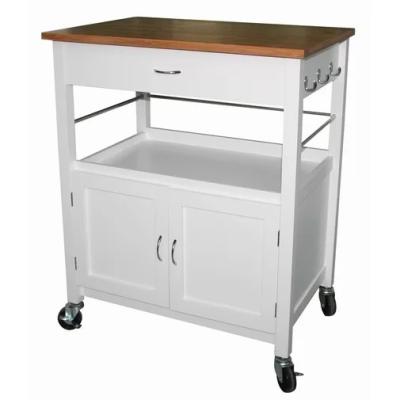 China Restaurant Or Dining White Kitchen Island Cart With Rolling Cabinet Cart With Bamboo Drawer Top for sale