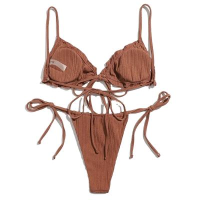 China 2021 Antibacterial Sexy Bikini Women Swimwear Student Swimsuit 3 Piece Bikini Bandeau And Cover Skirt Hollow One Piece Swimwear for sale