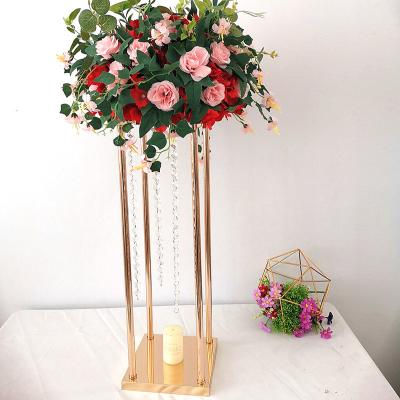 China Iron Flower Vase Gold Column Stand Metal Road Lead Wedding Centerpiece Flower Stand For Event Party Decoration for sale