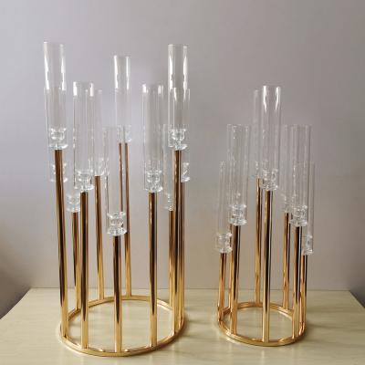 China Europe Metal Candelabra Candle Holders Candlesticks Flower Vases Wedding Table Centerpiece Pillar Stand Road Lead Party Decoration for sale