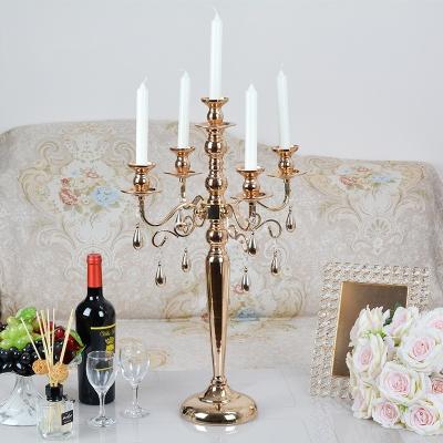 China Europe Gold 5 Heads Candelabra Candle Holder with Table Wedding Centerpiece Dangle Party and Event Candlesticks Home Decoration for sale