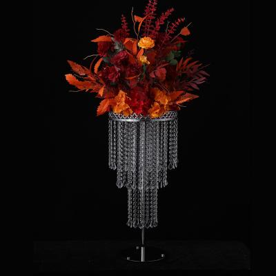 China Decoraive Metal Road Lead 70CM Height Crystal Table Vase Wedding Centerpiece Event Flower Stand For Hotel Party Home Decoration for sale