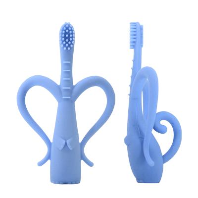 China Top Selling Collapsible Infant Self Elephant Toothbrush Silicone Teether Milk Teeth Brush Baby Toothbrush Silicone bpa for sale