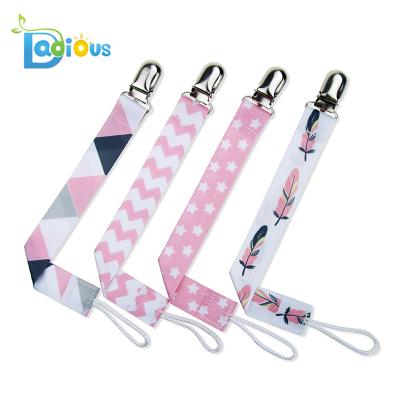 China BPA Free Baby Products Stainless Steel Pacifier Clip 4PCS Online Dummy Pacifier Clip Chain for sale