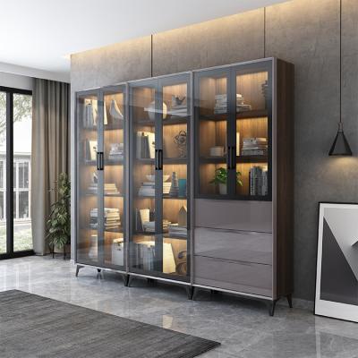 China Custom Modern Gray Glass Bookcase Bookshelf With Door Book Shelves Glass Cabinet for sale