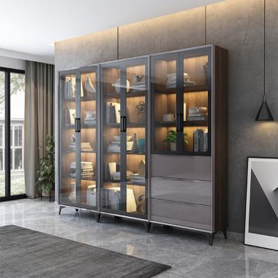 China 2021 new hot modern designed glass door bookcases / bookcase modern wooden bookself with led light for sale