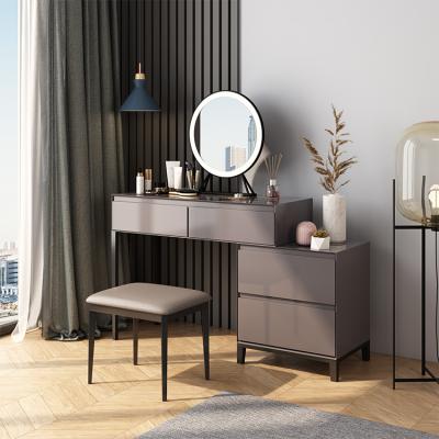 China New Wood Panel Modern Gray Chinese/Modern Bedroom Furniture With Drawers Makeup Vanity Dressing Table Sets Mirrored Dressers for sale