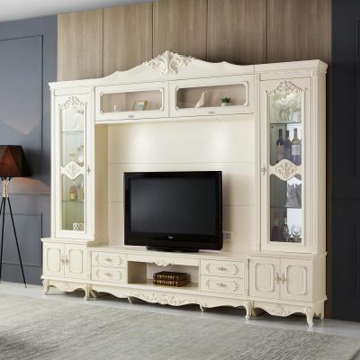 China Modern Pure White TV Wall Unit Living Room Furniture TV Cabinet Designs Show Case For Living Room for sale