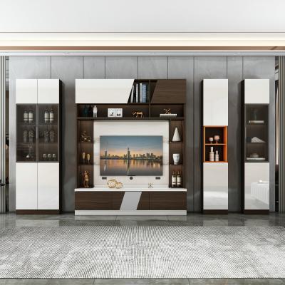 China Modern Nordic Lightweight Luxury TV Cabinet Combination Wall Units Designs In Living Room Walnut+White for sale