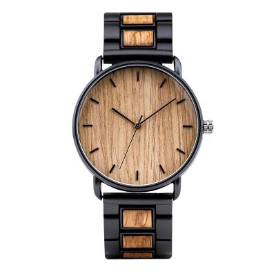 China Simple Retro Alarm Men's Business Watch Wooden Design Technology Quartz Waterproof Black Watches for sale