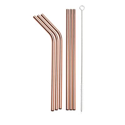 China 8.5 Inches Durable Stainless Steel Drinking Straws In Popular Colors Rainbow/Copper Color With 6+1 Cleaning Brush Set for sale