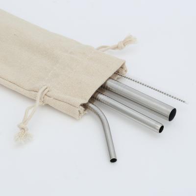 China Disposable stainless steel metal drinking straws sets include 1 regular 1 smoothie 1 bubble tea straws with 1 cleaning brush in cloth bag for sale