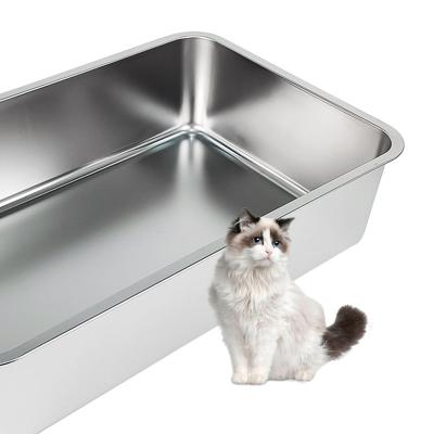 China Pets Cats Hot Selling Easy Cleaning Large Size Stainless steel Non-Slip Cat Toilet box for sale