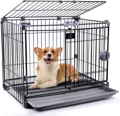 China Breathable Plastic Black Metal Foldable Outdoor Travel Cat Transport Portable Most Cage Dog Soft Sliding Door Furniture Pet Crate for sale