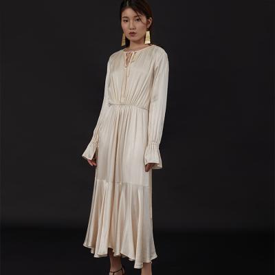 China High Quality Breathable V-neck Casual Waist Long Sleeve Elegant Fashion Dresses For Women for sale