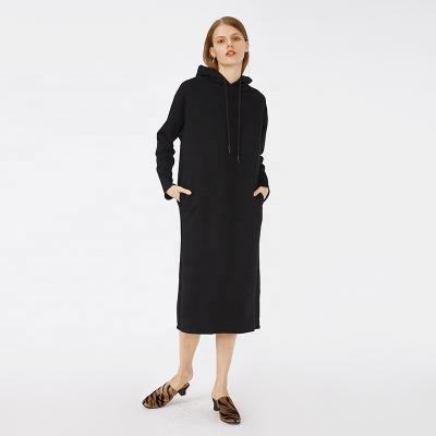 China Autumn and winter simple black longsleeve pocket breathable casual hooded dress for female for sale