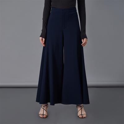 China Spring Custom Womens Big Flare Pants Breathable Dark Blue High Waist Pants for sale