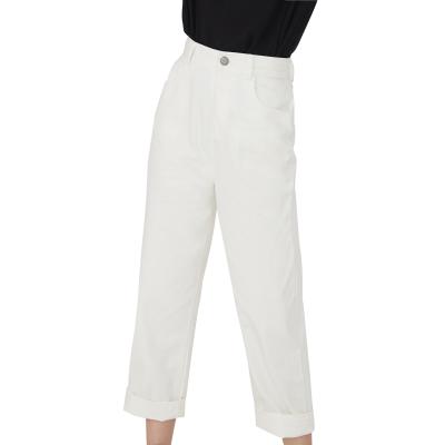 China Breathable latest design white loose denim high waist boot cut jeans pants for women for sale