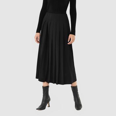 China Custom Designer Breathable Elegant Casual A Line High Waist Quilting Front Pleated Long Maxi Women Skirt for sale