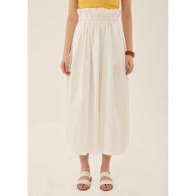 China Summer Breathable White Loose Ruffle Women Long High Waist Cotton Midi Beach Skirt With Pocket for sale