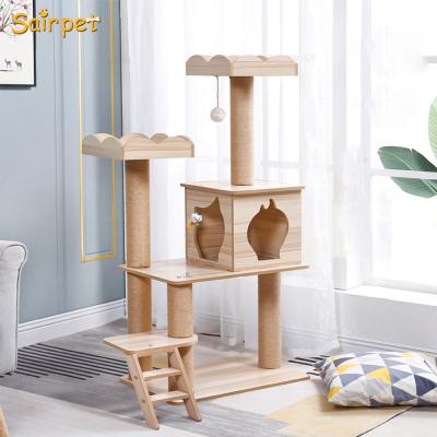 China Large Cat Climbing Frame Sustainable Cat Tree Multi-Storey Wooden Cat Scratching Toy Jumping Platform for sale