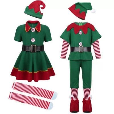 China Cosplay Cartoon Parent-child Outfit Dress Fancy Party Holiday Dress Green Set Christmas Halloween ELF Adult Cosplay Costume for sale