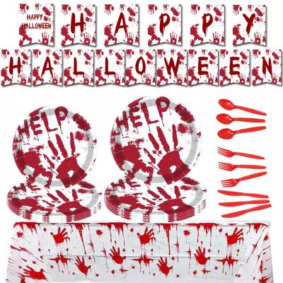 China Picnic Tablecloth Paper Cup Paper Flag Pulling Party Costume Decorative Eco-Friendly Disposable Dishes For Halloween Party for sale