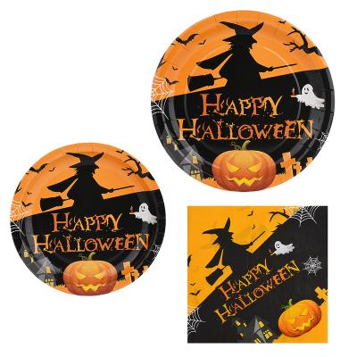 China Hot Selling Wholesale Plastic Paper Plate Disposable Napkins Set For Party Halloween Tablecloths for sale