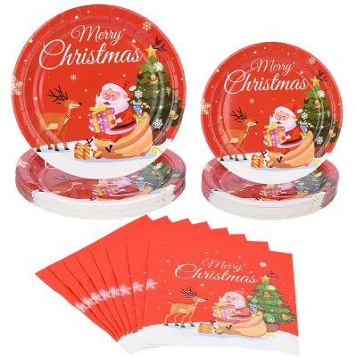 China Eco-Friendly Biodegradable Disposable Paper Christmas Paper Plates Tableware And Napkins Sets 24 Guests for sale