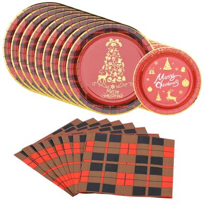 China New Style Christmas Paper Printing Paper Plates and Napkins Set for 16 Guests for sale