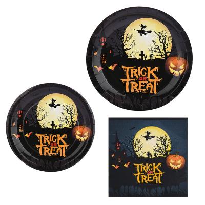 China Factory Sale 7inch 9inch Disposable Paper Plates And Napkins Set For Birthday Halloween for sale