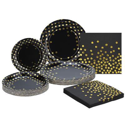 China Wholesale Luxury Gold Paper Tableware Disposable Paper Plates Napkins Set Party Supplies With For Wedding Birthday for sale