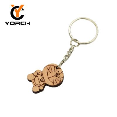 China Custom Wooden Key Ring For Women Wooden Cute Chips Keychain For Keys Promotion Cartoon Outlined Keychains for sale